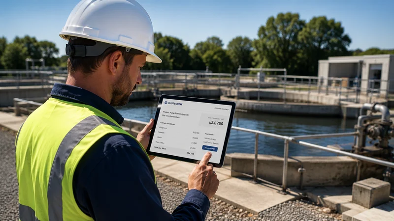 Home 2 Installer reviewing a preliminary customer estimate on a tablet.
